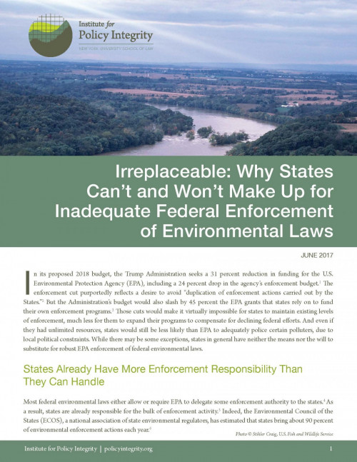 Irreplaceable: Why States Can't Make Up for Inadequate Federal Enforcement of Environmental Laws Cover