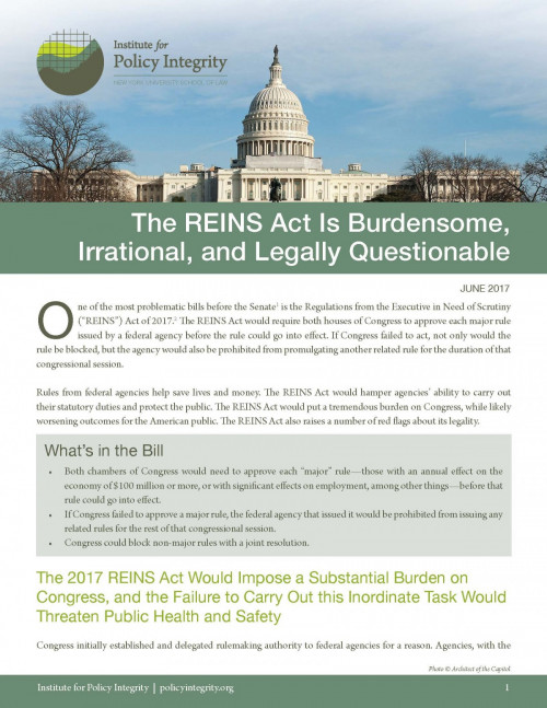 The REINS Act Is Burdensome, Irrational, and Legally Questionable Cover