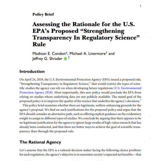 Assessing the Rationale for the EPA's Proposed Regulatory Science Rule Cover