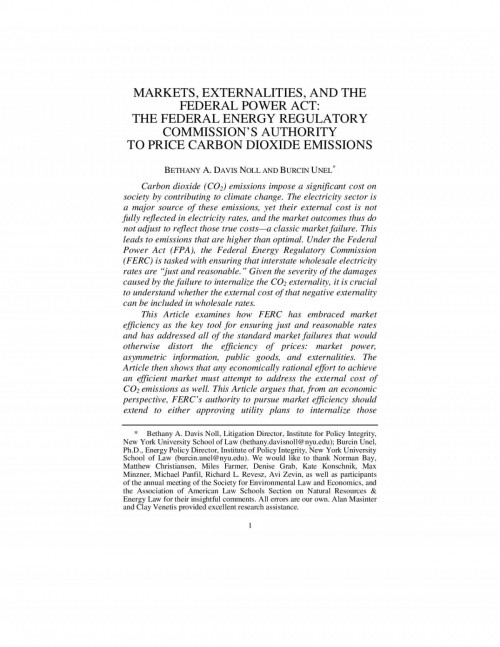 Markets, Externalities, and the Federal Power Act Cover