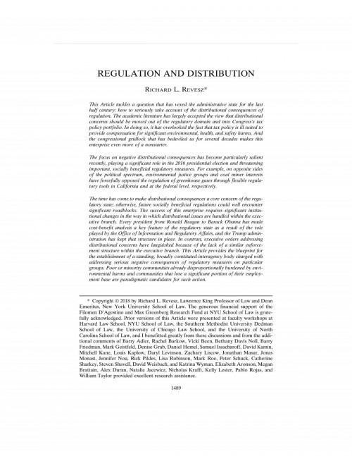 Regulation and Distribution Cover