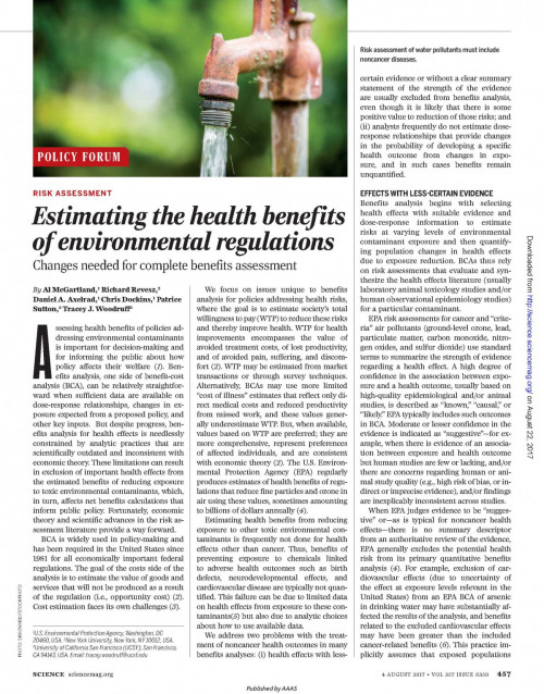 Estimating the Health Benefits of Environmental Regulations Cover