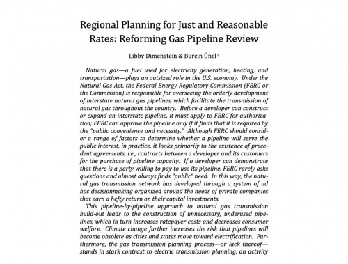 Regional Planning for Just and Reasonable Rates: Reforming Gas Pipeline Review Cover