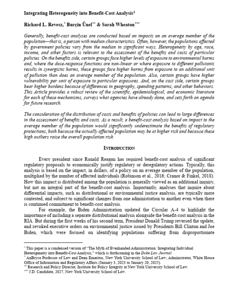 Integrating Heterogeneity into Benefit-Cost Analysis Cover