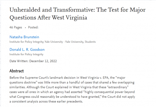 Unheralded and Transformative: The Test for Major Questions After West Virginia Cover